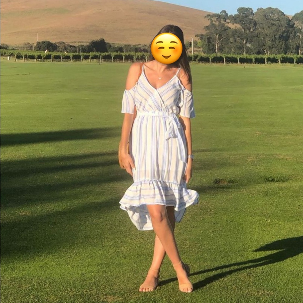 Dress blue and white stripped high low dress